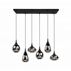 Pendelleuchte - schwarz - Glas bedampft - 6-flammig