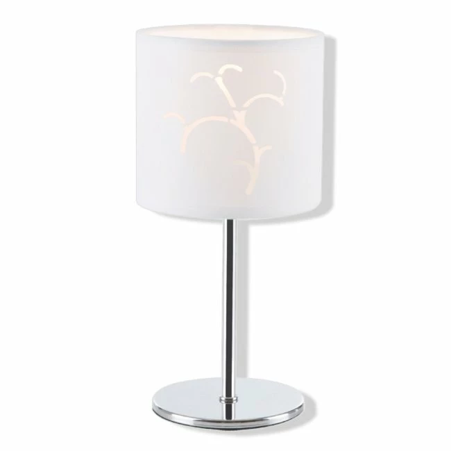 Tischlampe - Chrom - Stoff weiß