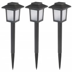 3er-Set Solar-LED-Erdspieß - schwarz - 37 cm hoch