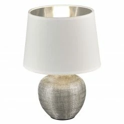 Tischleuchte - weiß-silber - Stoffschirm - 26 cm