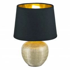 Tischleuchte - schwarz-gold - Stoffschirm - 26 cm