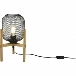 Tischleuchte - schwarz - Holz natur - 37 cm hoch