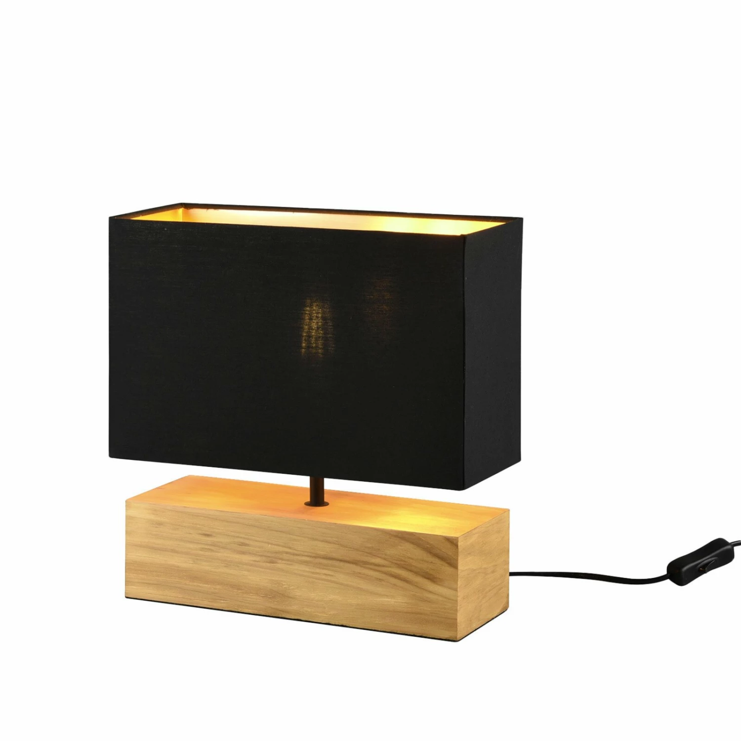 Tischleuchte - schwarz-gold - Naturholz - 30x30 cm