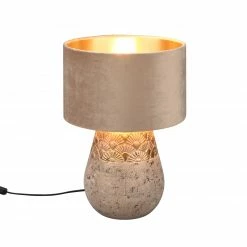 Tischlampe - grau - Samt - Keramikfuß - 26 cm Ø