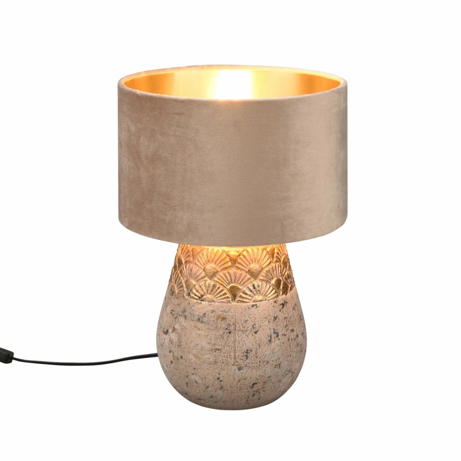 Tischlampe - grau - Samt - Keramikfuß - 26 cm Ø