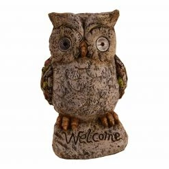 Solar-Dekofigur Eule - beige-braun - 37 cm