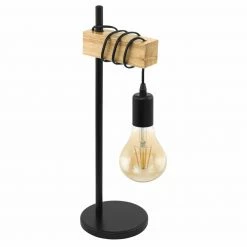 Tischleuchte - schwarz-holzfarben - 50 cm hoch