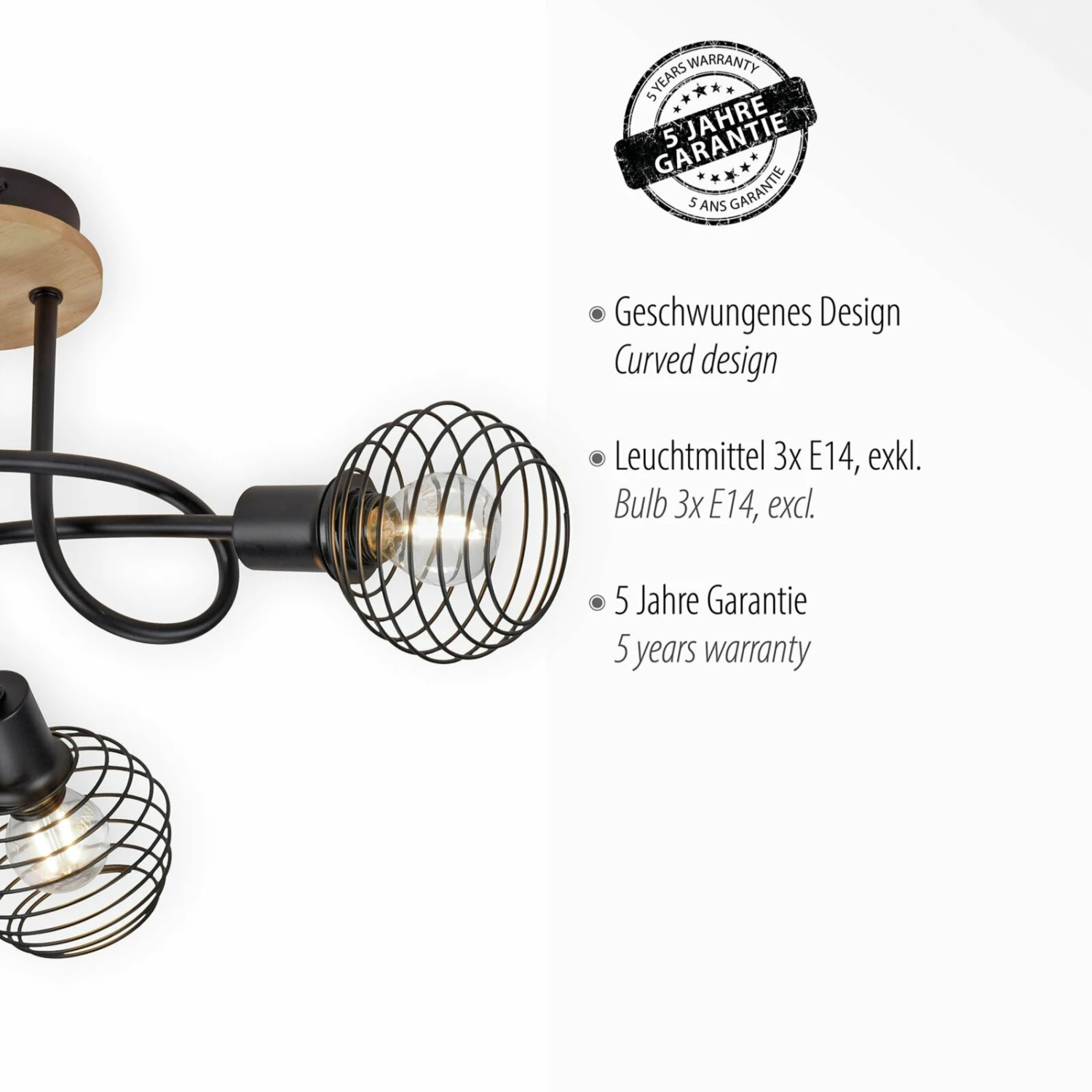 Deckenleuchte - schwarz - 3-flammig – Bild 2