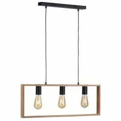 Pendelleuchte - schwarz - Holzrahmen - 3-flammig