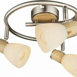Deckenstrahler - Nickel matt-Holz - 3-flammig