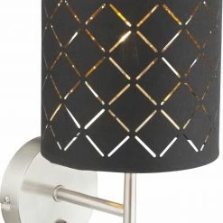 Wandleuchte - schwarz-gold - Textilschirm mit Dekorstanzungen