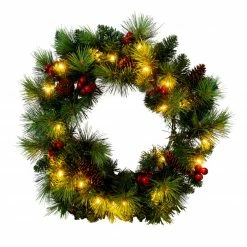 LED-Weihnachtskranz - mit Beeren und Tannenzapfen