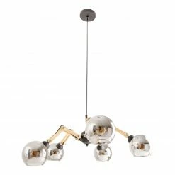 Glas-Pendelleuchte SOITO - 5-flammig - schwarz - 80 cm breit