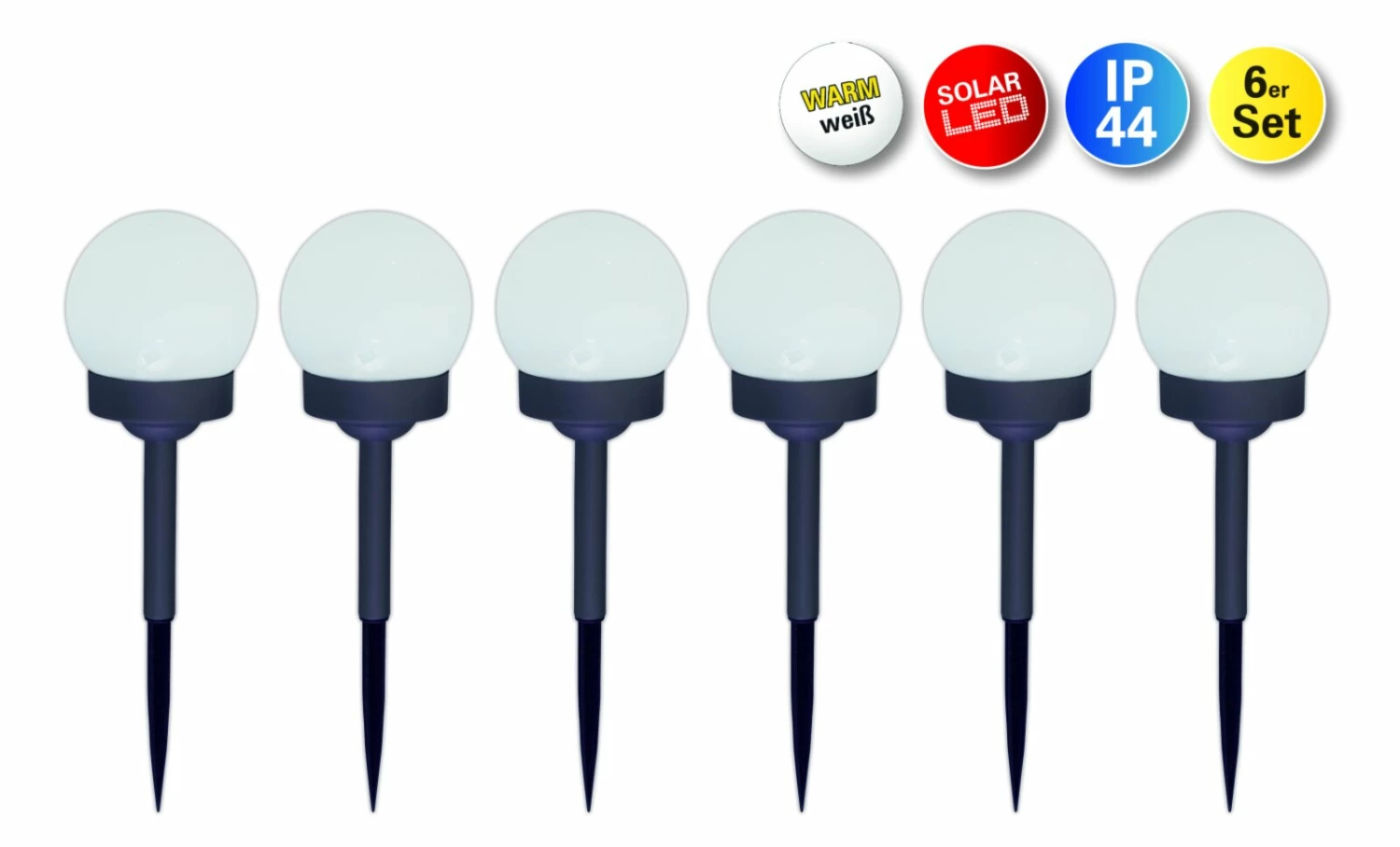 6er-Set Solar-LED-Erdspieß - Kugelform - 34 cm hoch