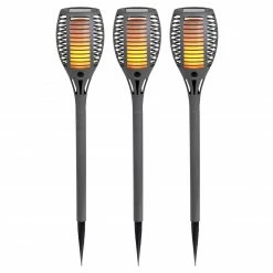 3er-Set Solar-LED-Erdspieß - grau - Flackereffekt
