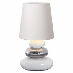 Tischleuchte STONEY - weiß-Chrom - Keramik - 31 cm