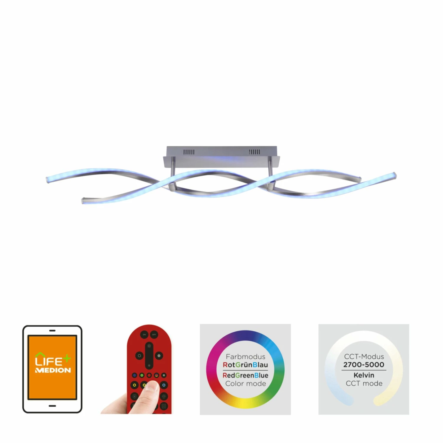 LED-Deckenleuchte - stahlfarben - SmartHome - RGB - 110 cm lang – Bild 3