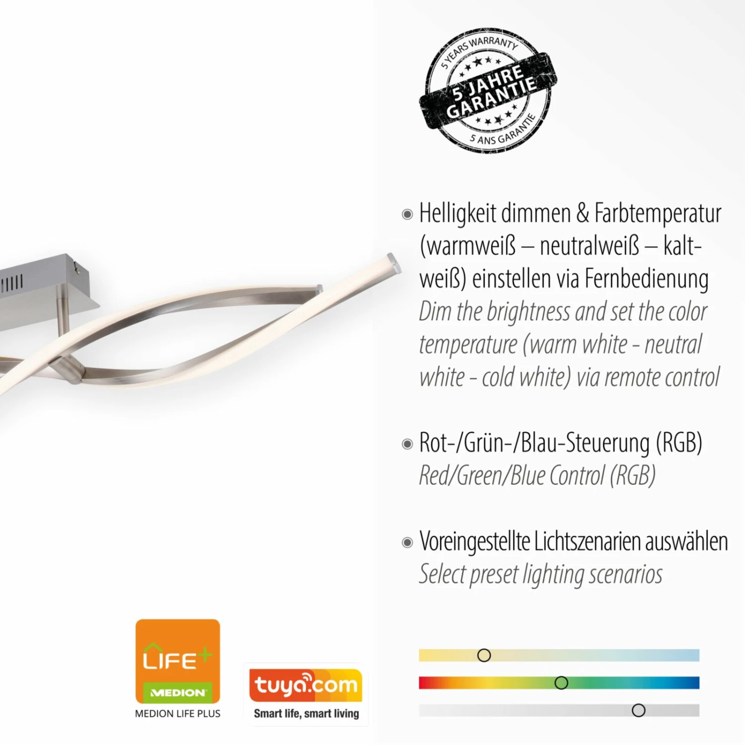 LED-Deckenleuchte - stahlfarben - SmartHome - RGB - 110 cm lang – Bild 4