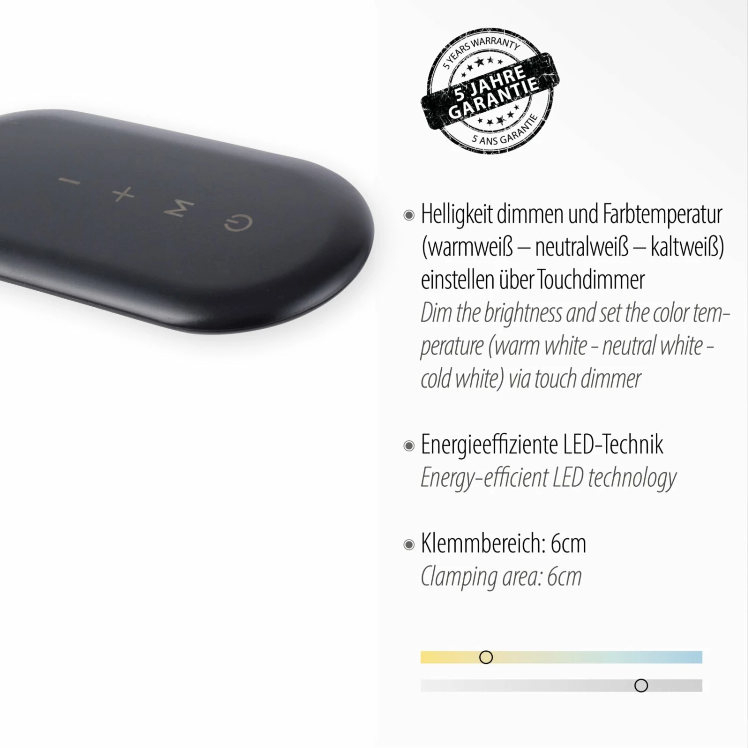 LED-Klemmleuchte - schwarz - dimmbar - Flexarm – Bild 3