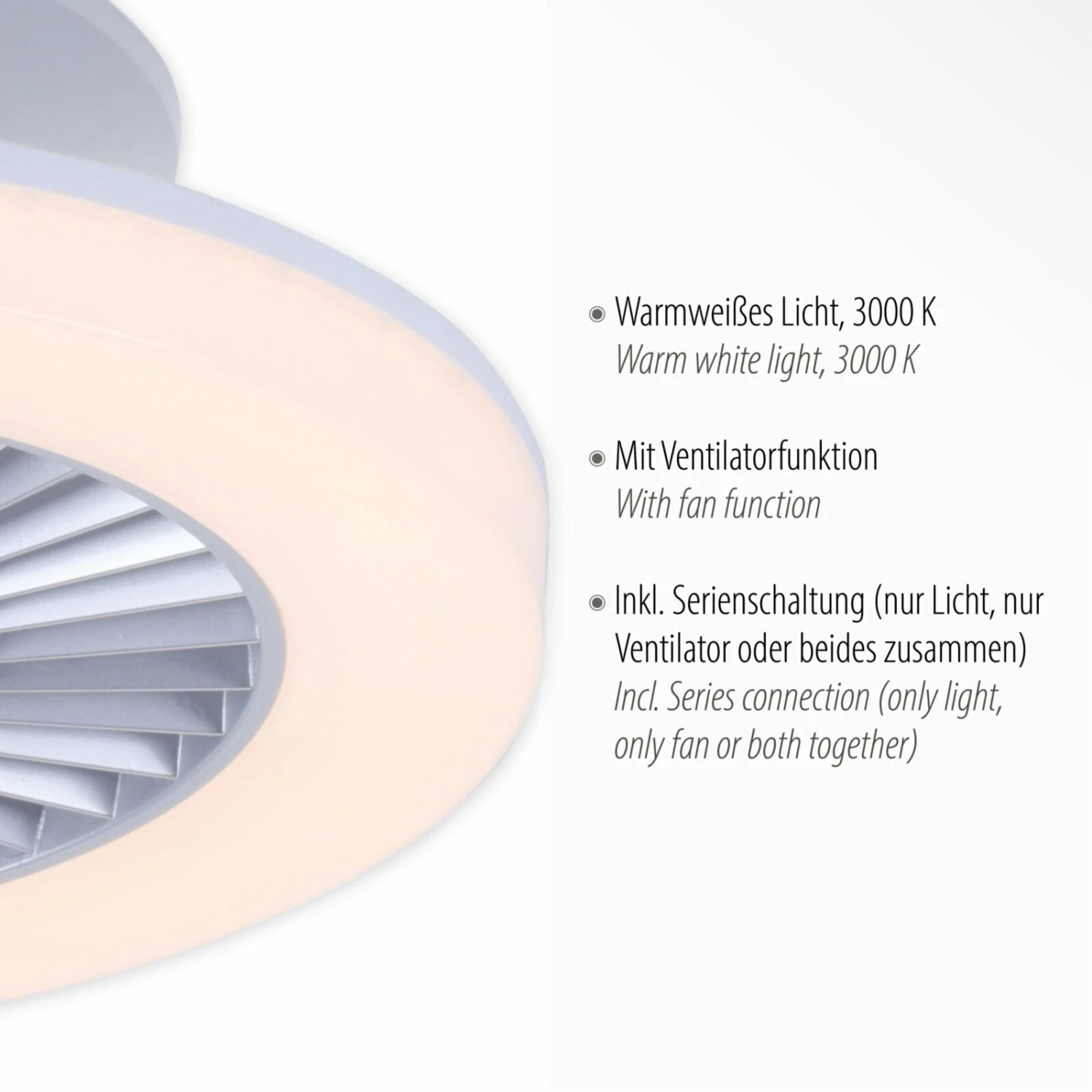 LED-Deckenleuchte mit Ventilator - stahlfarben - Serienschalter – Bild 4