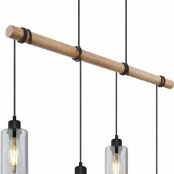 Pendelleuchte - schwarz matt - Holz - 130 cm hoch