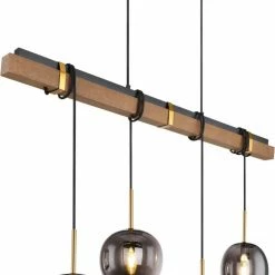 Pendelleuchte - schwarz matt - Holz - 140 cm