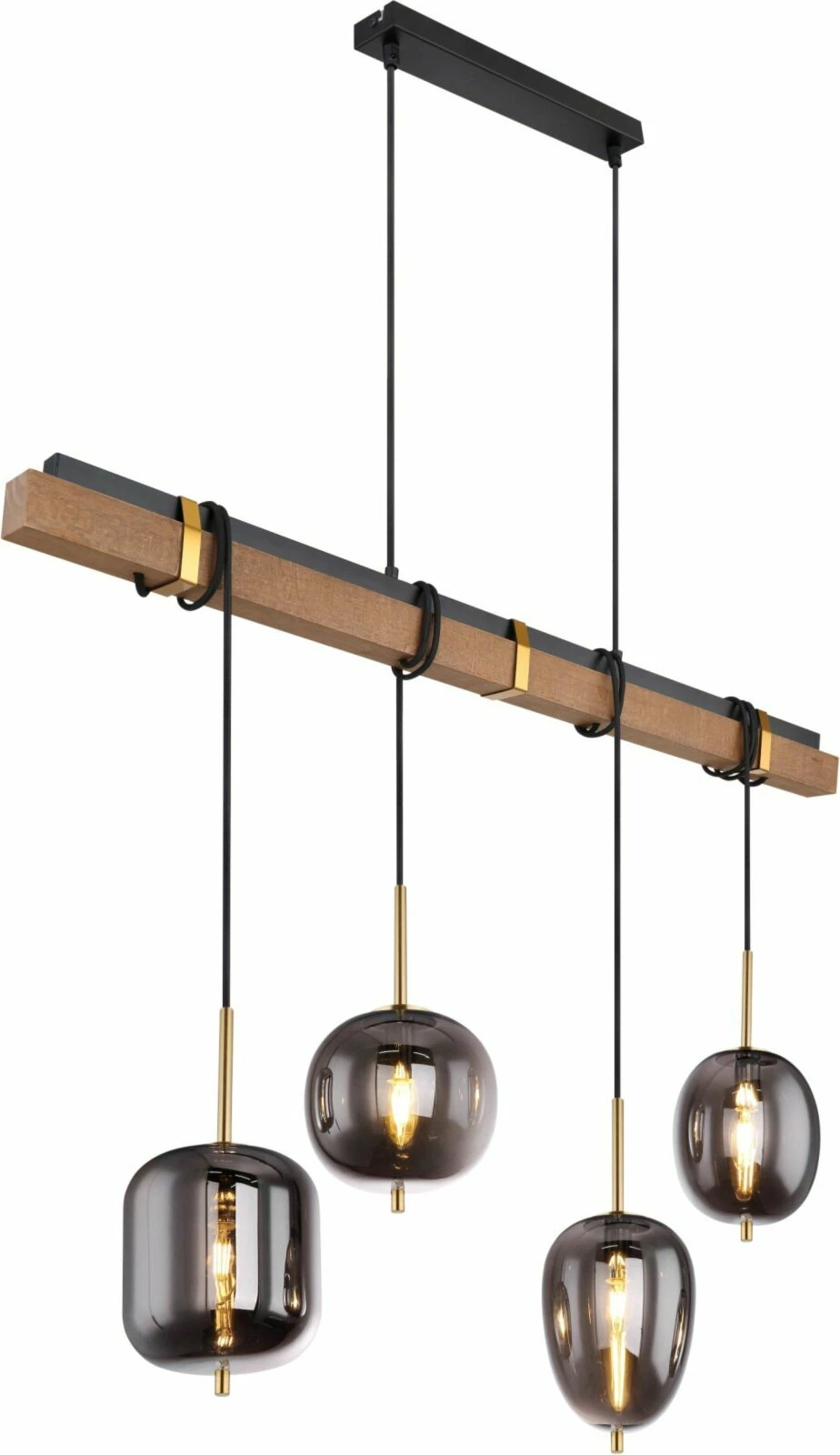 Pendelleuchte - schwarz matt - Holz - 140 cm