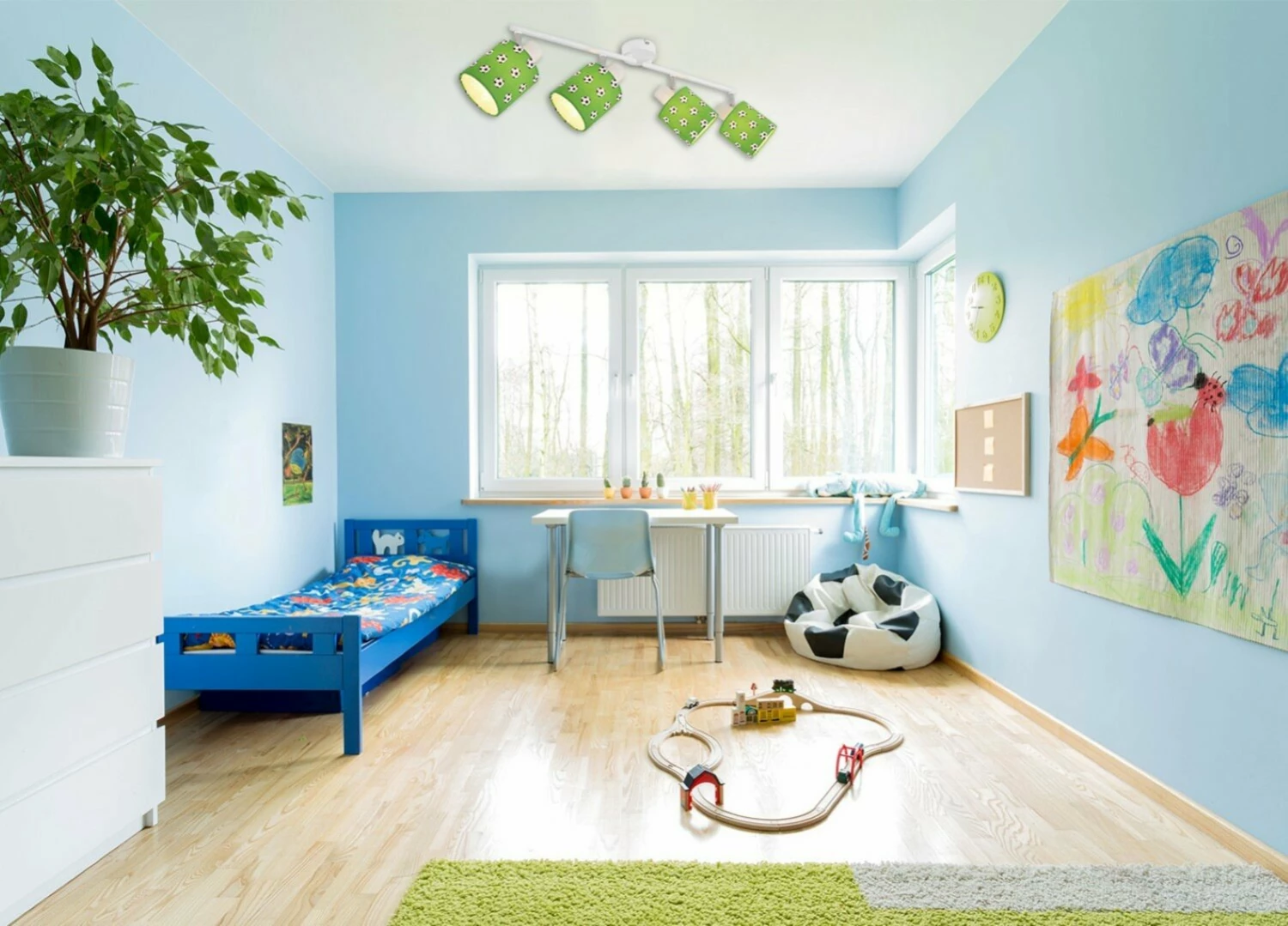 Deckenstrahler - weiß-grün - Fußball - 4-flammig – Bild 2