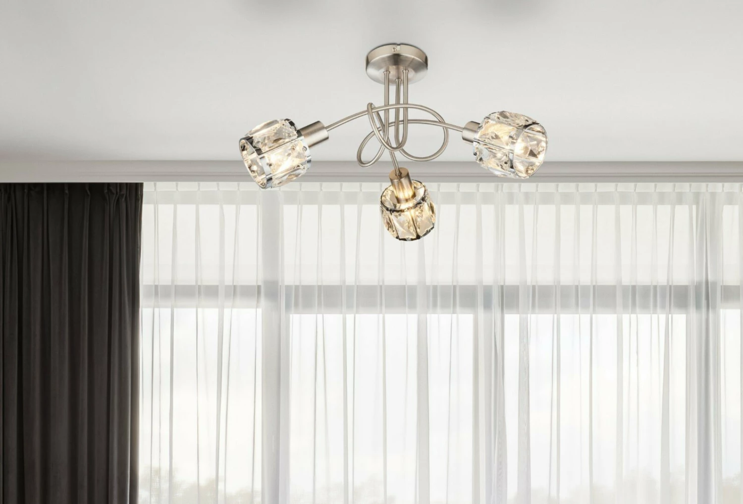 Deckenleuchte - Nickel matt - Metall - Glaskristalle – Bild 2