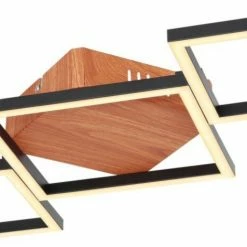 LED-Deckenleuchte - schwarz matt-Holzoptik - 5 Quadrate