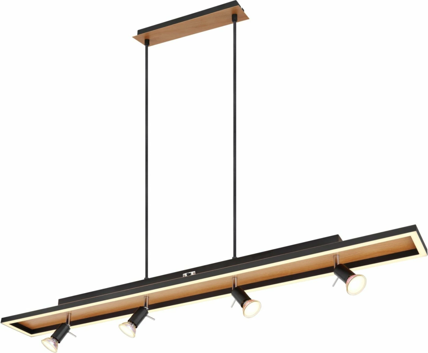 LED-HĂ€ngeleuchte - schwarz matt - Holzoptik - 4-flammig