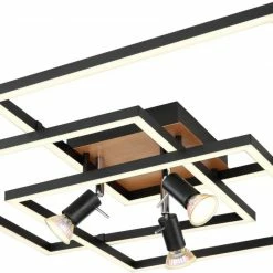 LED-Deckenleuchte - schwarz matt - Holzoptik