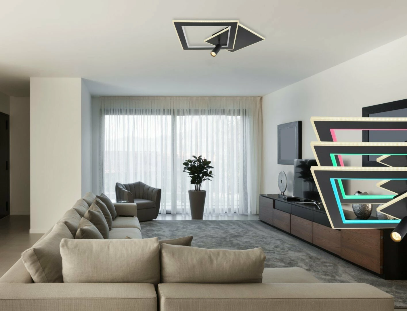 RGB-LED-Deckenleuchte - schwarz matt - opal - quadratisch – Bild 2