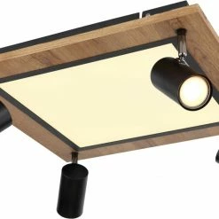 LED-Deckenleuchte - schwarz matt - Holzoptik