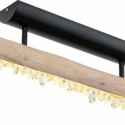 LED-Deckenleuchte - Holzoptik - Acrylkristalle