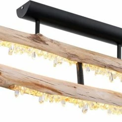 LED-Deckenleuchte - schwarz matt - Holzoptik - Acrylkristalle