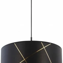 Pendelleuchte - schwarz - goldfarben - Metall-Textil