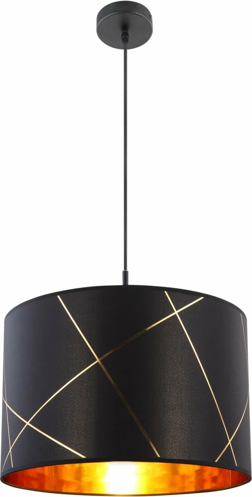 Pendelleuchte - schwarz - goldfarben - Metall-Textil