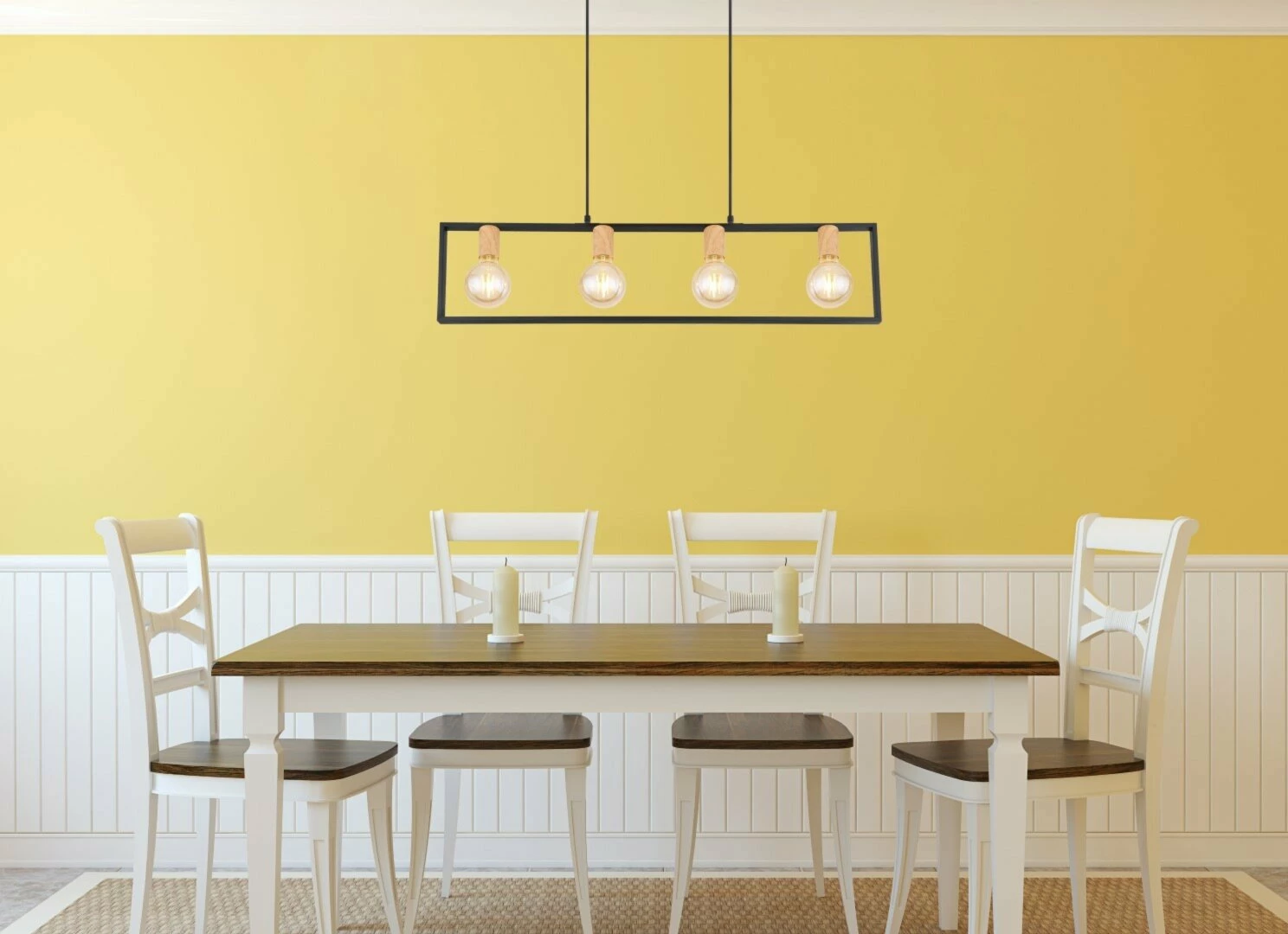 Pendelleuchte - schwarz-braun - Metall-Holz - 90 cm – Bild 2