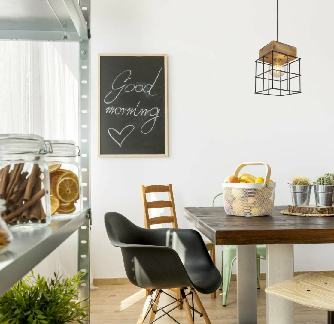 Pendelleuchte - schwarz-natur - Metall-Holz – Bild 2