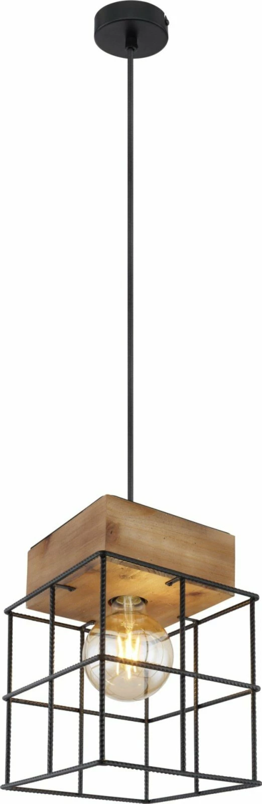 Pendelleuchte - schwarz-natur - Metall-Holz