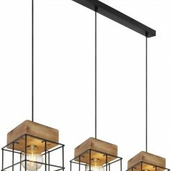 Pendelleuchte - schwarz-natur - Metall-Holz - 3-flammig