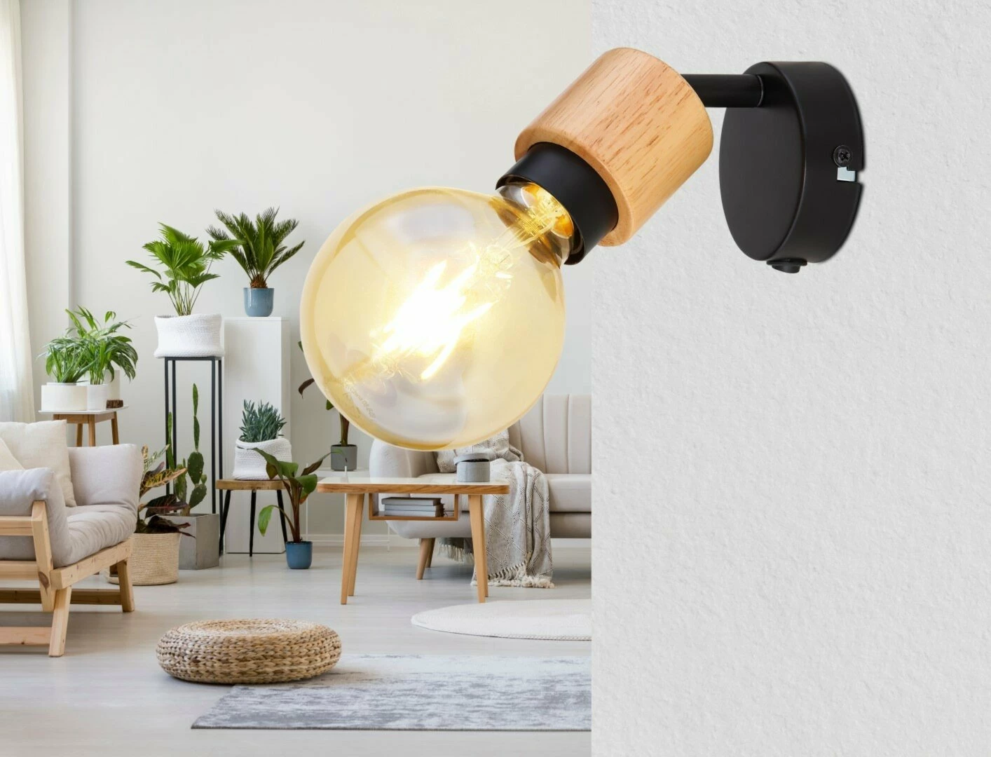 Wandstrahler - schwarz matt - holzfarben - Metall-Holz – Bild 2