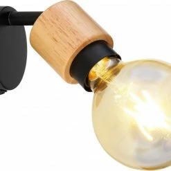 Wandstrahler - schwarz matt - holzfarben - Metall-Holz