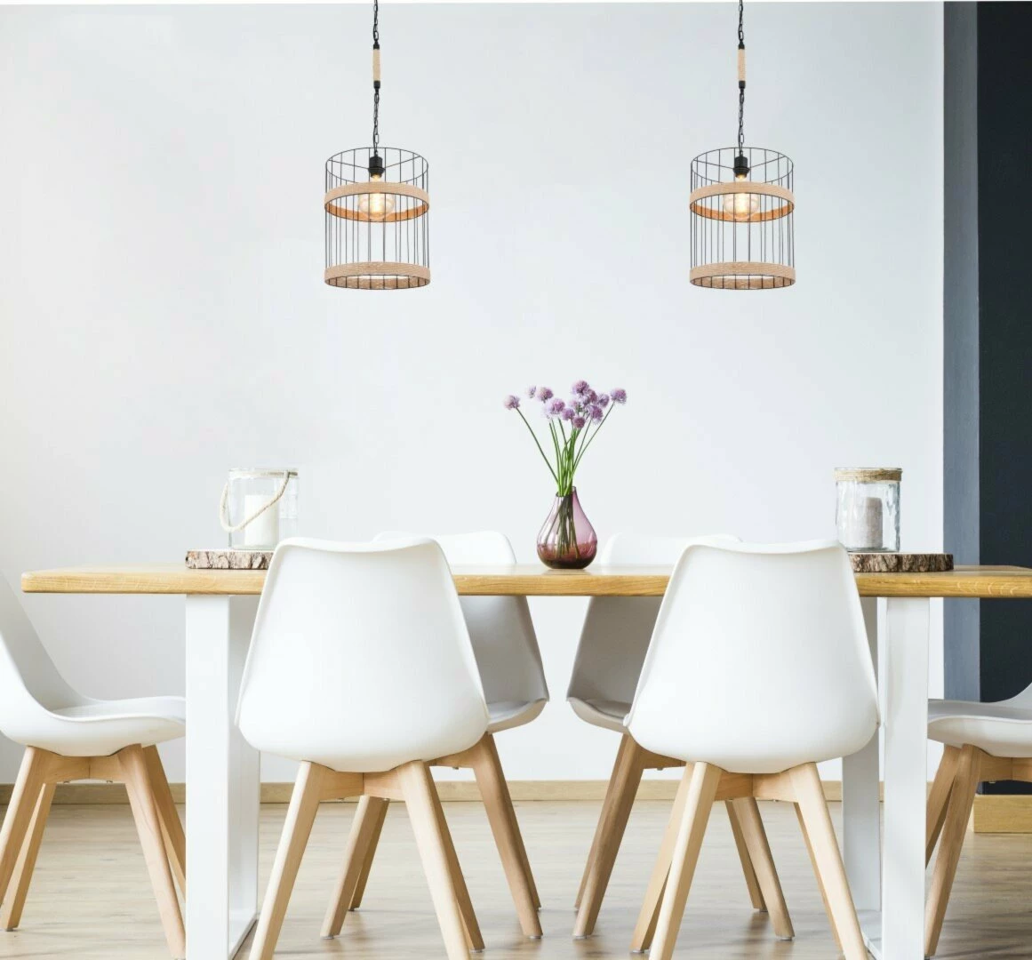 Pendelleuchte - schwarz matt - braun - Hanfseil - 145 cm – Bild 2