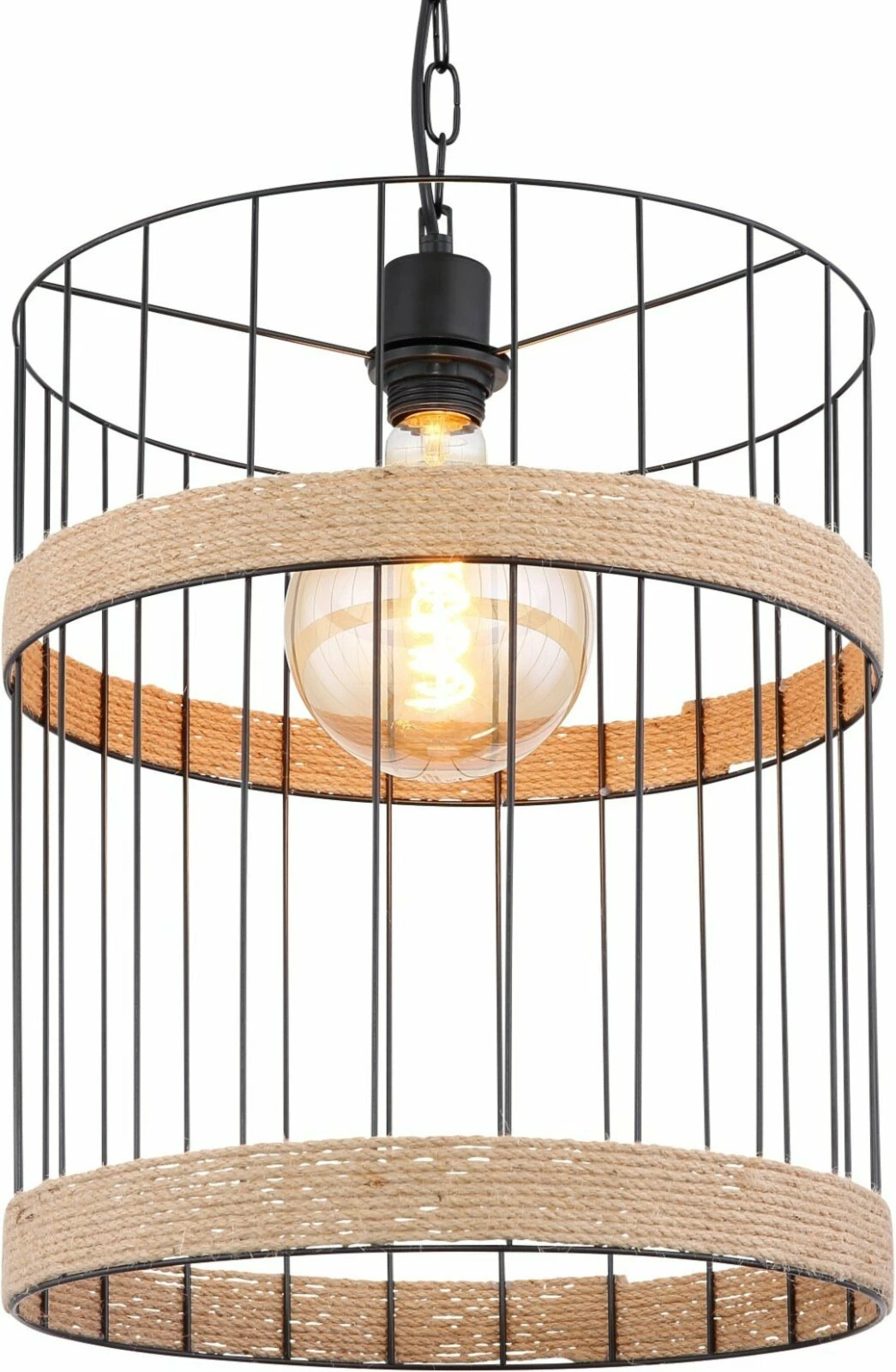 Pendelleuchte - schwarz matt - braun - Hanfseil - 145 cm – Bild 3