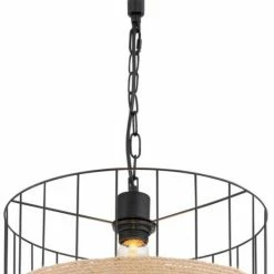 Pendelleuchte - schwarz matt - braun - Hanfseil - 145 cm