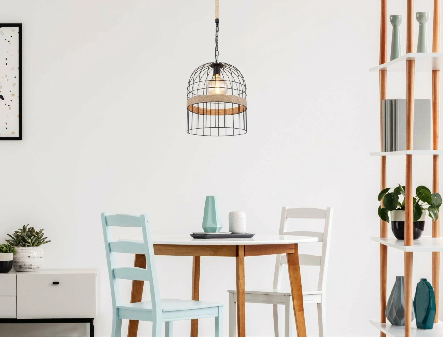 Pendelleuchte - schwarz matt - braun - Hanfseil - 140 cm – Bild 2