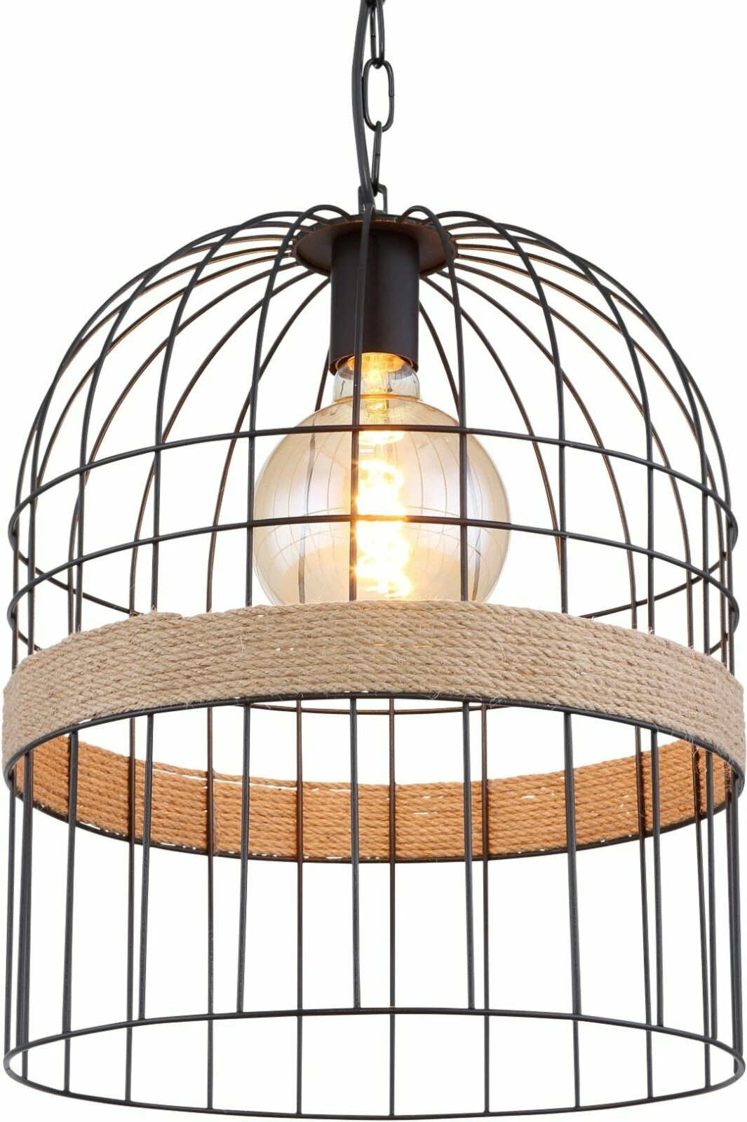 Pendelleuchte - schwarz matt - braun - Hanfseil - 140 cm – Bild 3