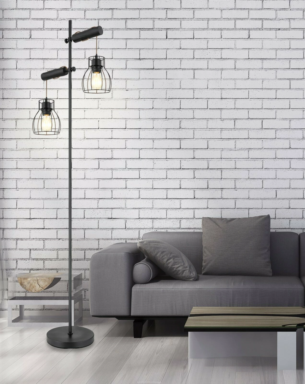 Stehleuchte - schwarz - 168 cm - 2-flammig – Bild 2